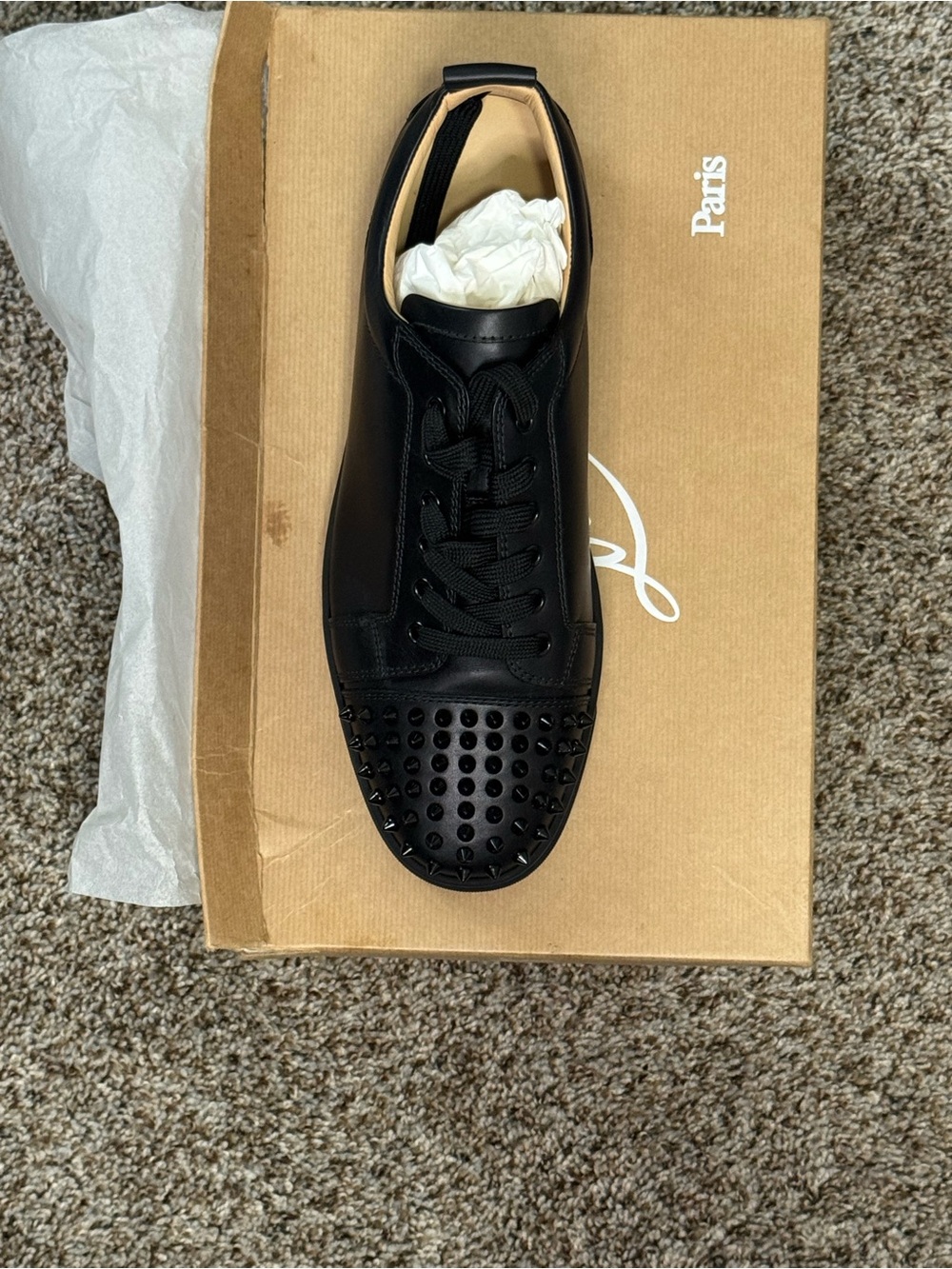 Christian Louboutin Black Studded Leather Low-Top Sneaker size 44